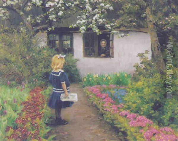 Lille Pige Afleverer Brevet Oil Painting - Hans Andersen Brendekilde