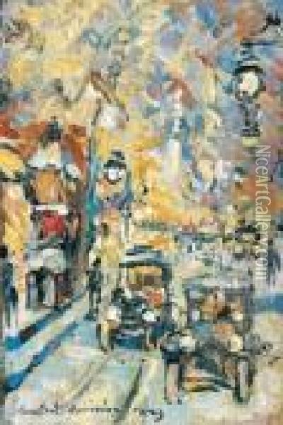 Une Rue Enneigee A Paris Oil Painting - Konstantin Alexeievitch Korovin