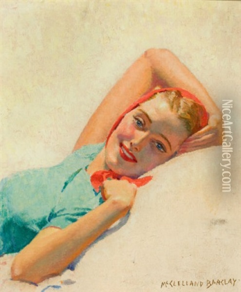 Pin-up Reclining Oil Painting - Mcclelland Barclay