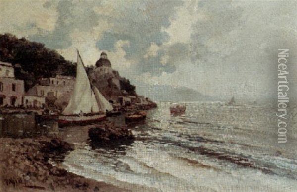 A Coastal View Oil Painting - Lazzaro Pasini