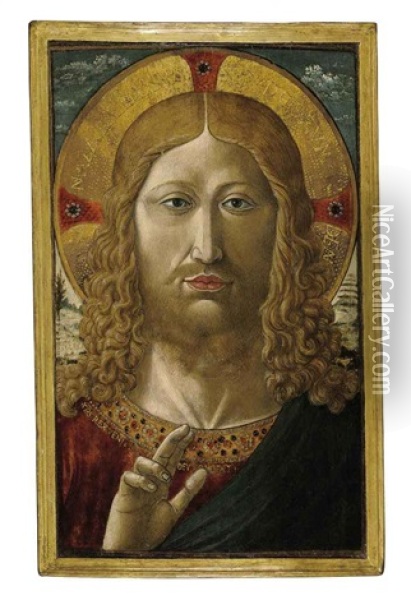 Christ Blessing Oil Painting - Benozzo (Alessio de Lese di Sandro) Gozzoli