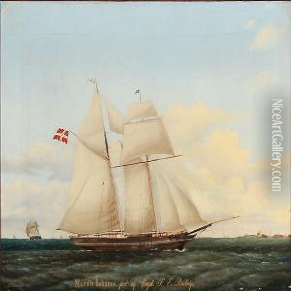 The Schooner Maren Johanne On Copenhagen Roadstead Under The Command Of Capt Oil Painting - Jens Thielsen Locher