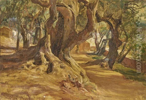 Tree Trunk Oil Painting - Frederick Arthur Bridgman