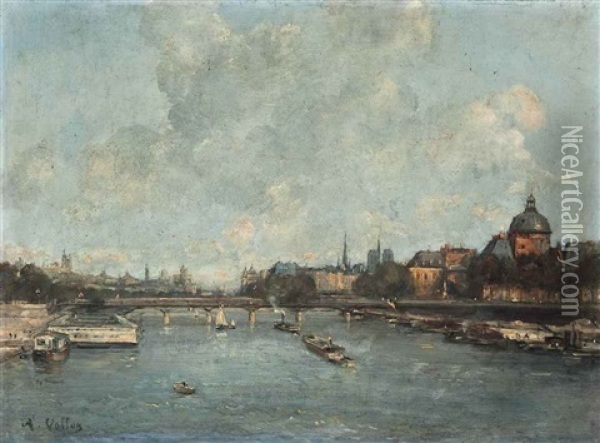 The River Seine At The Pont Des Arts, Paris Oil Painting - Alexis Vollon