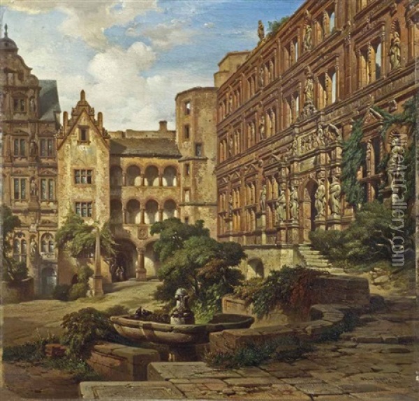 Heidelberg Castle, Ottheinrich Wing, Munich Oil Painting - Albert Emil Kirchner