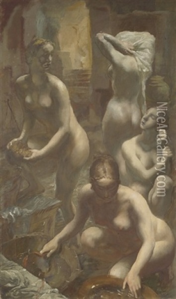 Nudes Bathing Oil Painting - Alexander Evgenievich Iacovleff