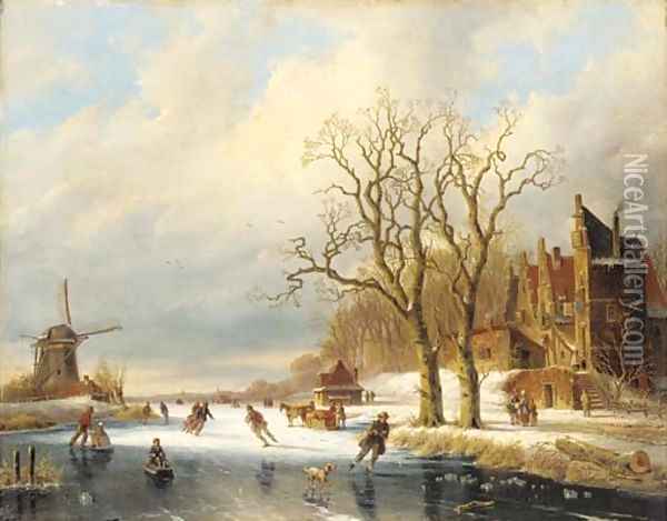Skaters in a winter landscape 2 Oil Painting - Charles Henri Joseph Leickert