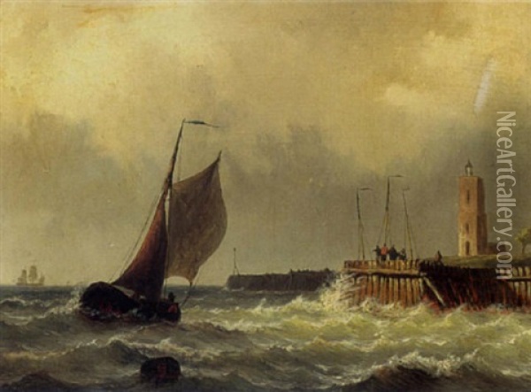 A Sailingvessel Near The Coast Oil Painting - Willem Gruyter The Younger
