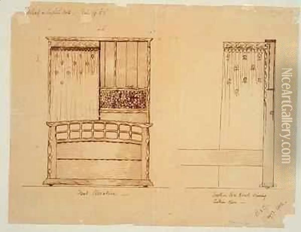 Design for a bedstead in English oak Oil Painting - Ernest & Gimson, Ernest W. Barnsley