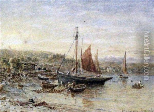 Oystermouth Fishing Smacks Oil Painting - Thomas Danby