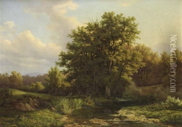 Landschaft Mit Eichendickicht An Einem Bach Oil Painting - Johann (Hans) Beckmann