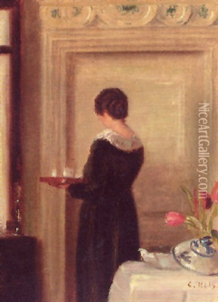 Afternoon Tea Oil Painting - Carl Vilhelm Holsoe