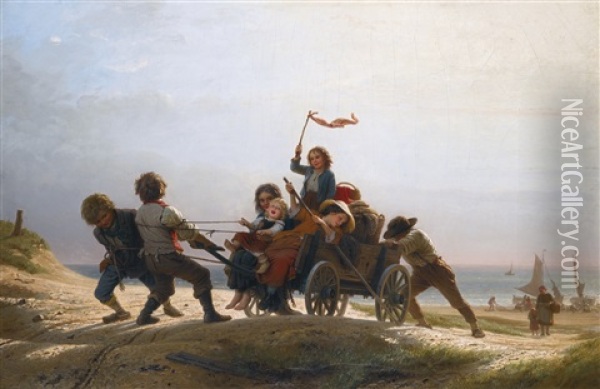 Frohliche Morgenfahrt (the Return From Fishing) Oil Painting - Johann Georg Meyer von Bremen