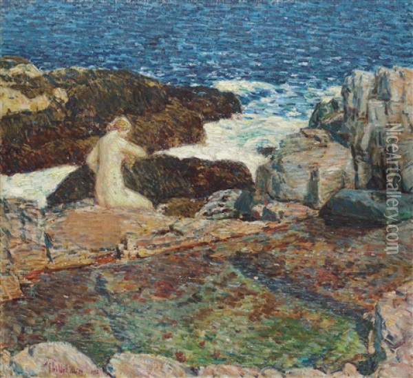 The East Headland Pool, Appledore Oil Painting - Childe Hassam
