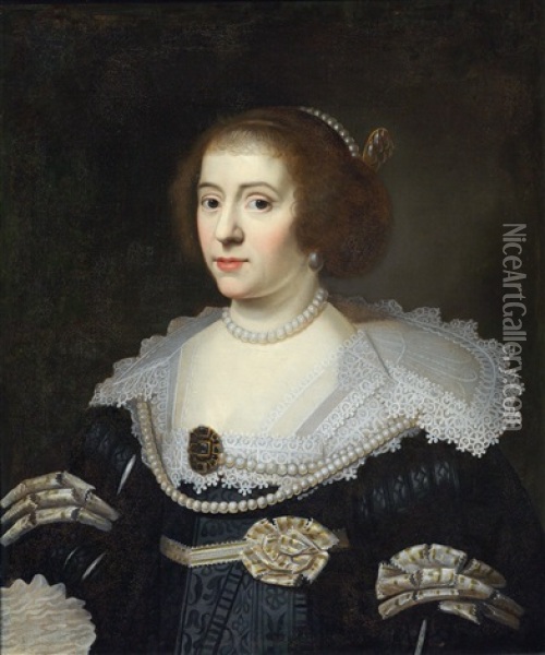 Portrait Of Princess Amalia Of Orange, Countess Of Solms-braunfels Oil Painting - Michiel Janszoon van Mierevelt