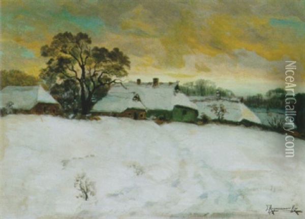 Winterliche Dorfidylle Oil Painting - Jakob Koganowsky