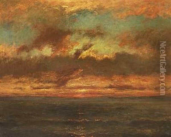 Solnedgang Over Havet Oil Painting - Jules Dupre