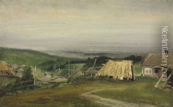 Village Landscape Oil Painting - Aleksei Kondratevich Savrasov