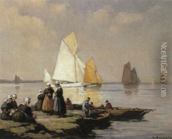 Concarneau, Voiliers En Mer Oil Painting - Henri Alphonse Barnoin