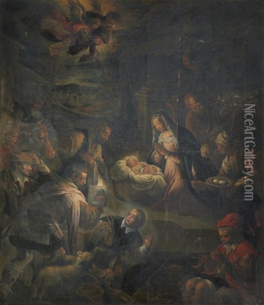 The Adoration Of The Shepherds Oil Painting - Leandro da Ponte Bassano