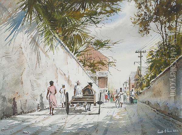 Street Scene, Hamilton, Bermuda Oil Painting - Wilfred Vincent Herbert