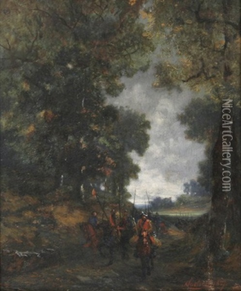 Waldweg Mit Berittenen Soldaten Oil Painting - Martinus Antonius Kuytenbrouwer the Younger