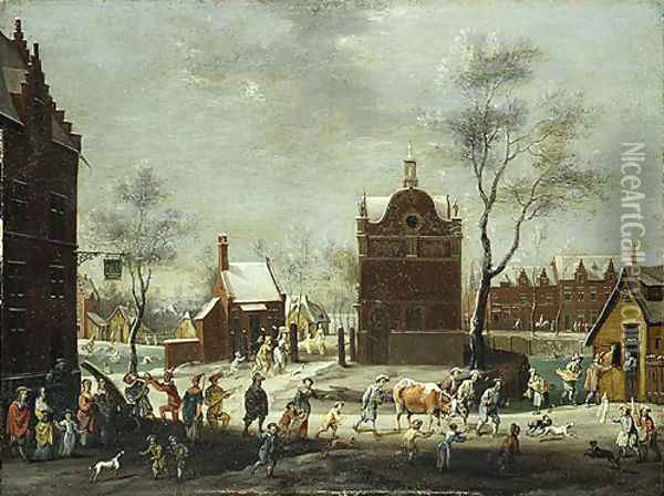 A Winter Carnival in a Small Flemish Town Oil Painting - Pieter Gysels