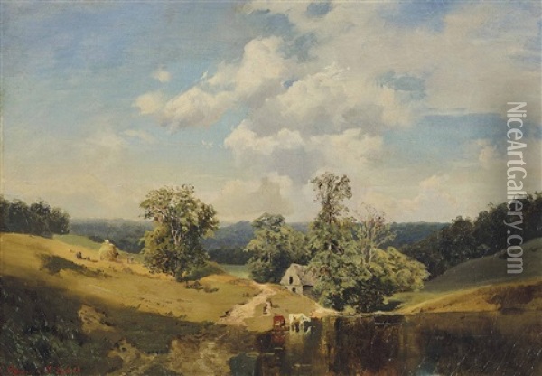 A Pastoral Landscape Oil Painting - Edmund Darch Lewis