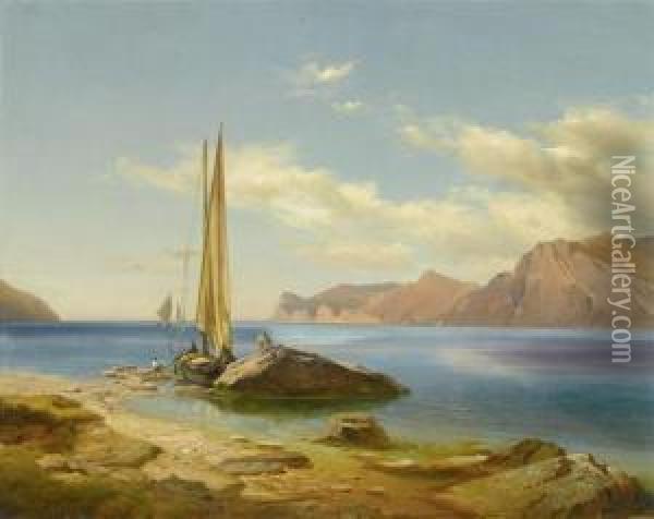 Landscape At Lake Garda Oil Painting - Johann Gottfried Steffan