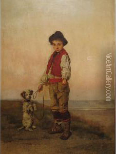 Boy With A Dog Oil Painting - Rudolf Hirth Du Frenes