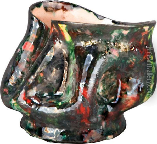 Crimped Glazed Pottery Pot Oil Painting - George Henry Edwards Jun.