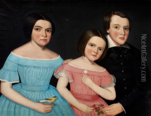 Three Children Of Henry Joslen Carter Of Stockbridge: Anna Electa, John Calvin Calhoun, Mary Adele Oil Painting - Ammi Phillips