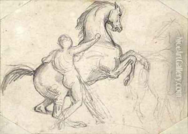 Rearing stallion held by a nude man Oil Painting - Theodore Gericault