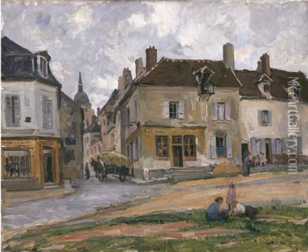 La Place De Chezy-sur-marne Oil Painting - Jules Eugene Pages