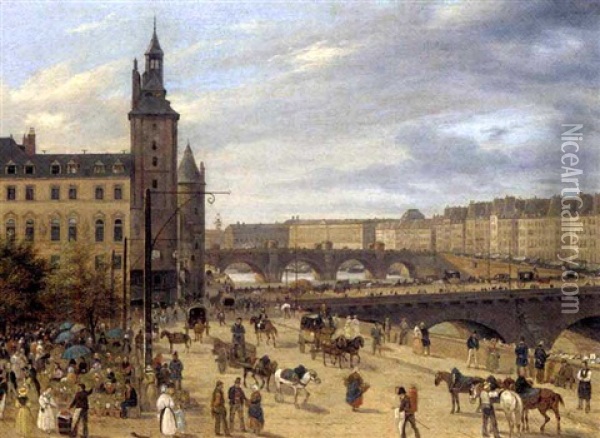 Le Palais De Justice, Ile De La Cite, Paris Oil Painting - Giuseppe Canella I