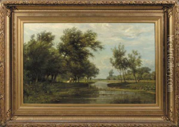 Landschap Bij Alblasserdam Oil Painting - Jan Willem Van Borselen