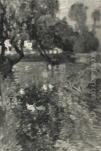 Duck Pond Oil Painting - Robert Noble