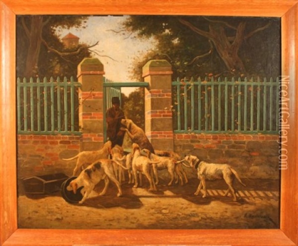 La Meute De Chiens De Chasse Oil Painting - Hector Charles Auguste Octave Constance Hanoteau