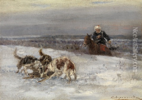 Hunting Scene Oil Painting - Sergei Semyonovich Voroshilov