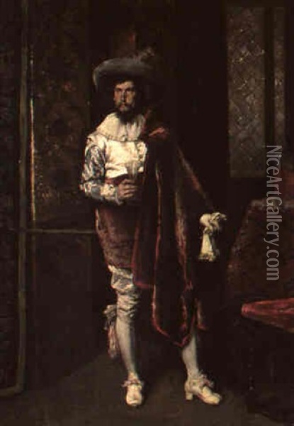 Kavalier In Interieur Oil Painting - Ferdinand Victor Leon Roybet