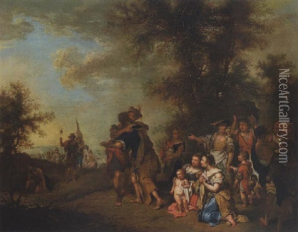 Die Versohnung Von Jakob Und Esau Oil Painting - Johann Conrad Seekatz