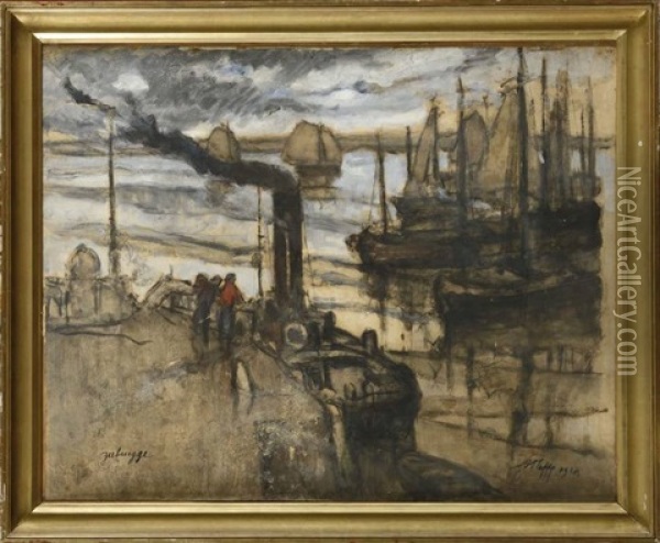 Coin Du Port De Zeebrugge Anime Oil Painting - Auguste Oleffe