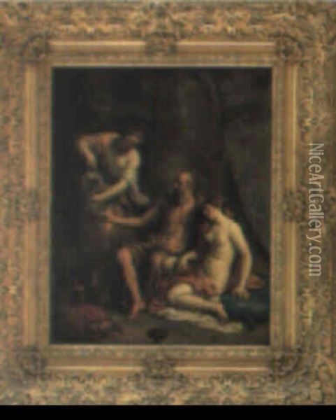 Loth Og Hans D+tre Oil Painting -  Guercino