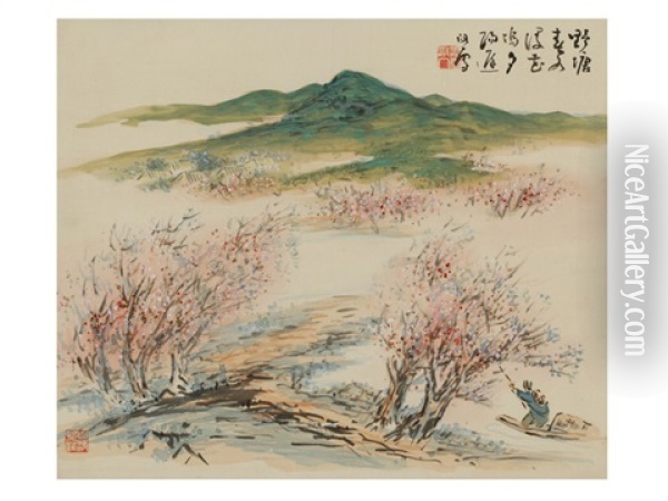 Peach Blossom And Boat Oil Painting - Kansetsu Hashimoto