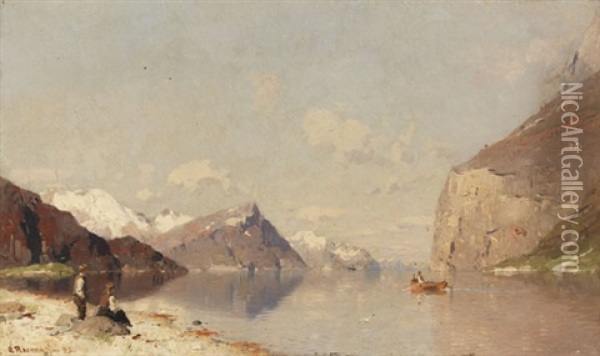 Norwegische Fjordlanschaft Oil Painting - Georg Anton Rasmussen