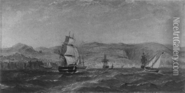 Schiffe Auf Bewegter See Vor Felsiger Kuste Oil Painting - William Adolphus Knell