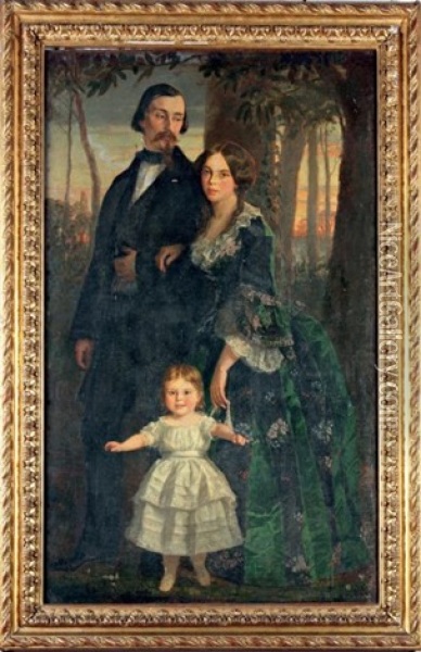 Portrait D'un Jeune Couple Et De Leur Fille Oil Painting - Eugene Faure