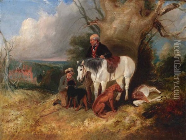 Knabe Mit Pony Und Jagdhunden Oil Painting - Charles Bilger Spalding