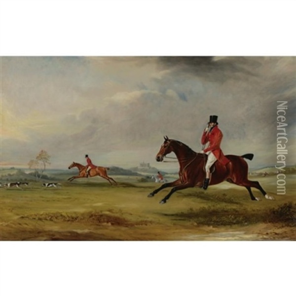 Lord Robert Manners On Benefit, Lord Charles On Featherlegs, And The Duke Of Rutland Hunting Near Belvoir Castle Oil Painting - John E. Ferneley