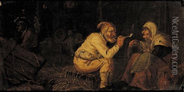 A Boor Smoking In A Barn Oil Painting - Pieter Jansz Quast